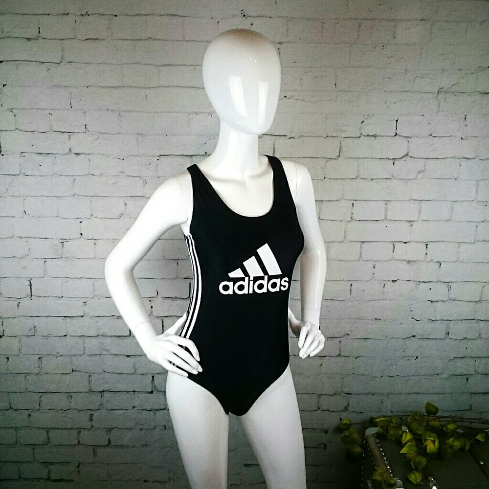 NWT Adidas logo racer stripe tank swimsuit sz. L